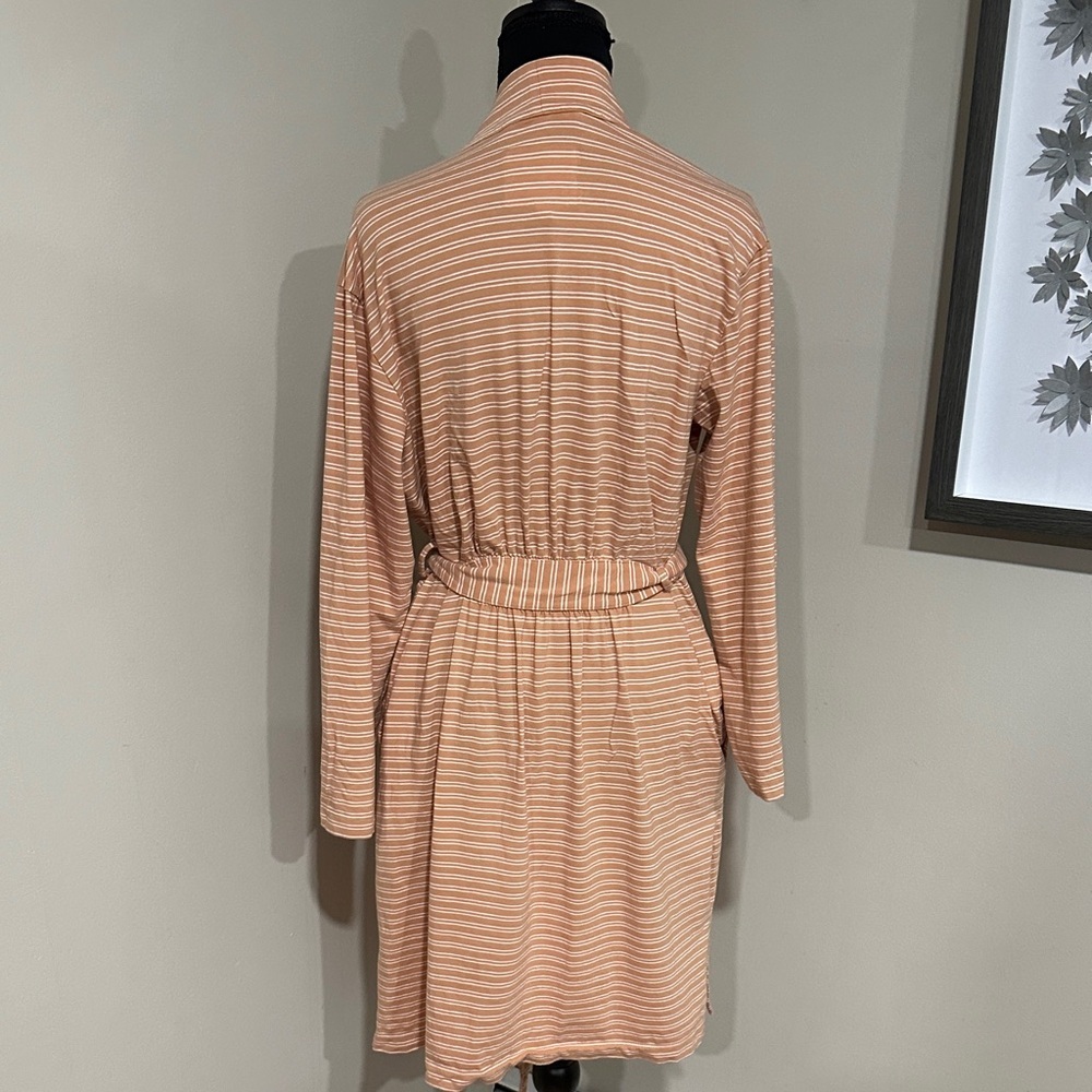*HAVEN WELL WITHIN* Striped Peach x White Wrap Organic Cotton Robe Size Small - Picture 9 of 12